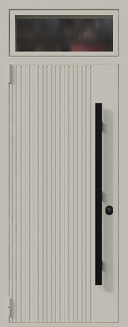 Входная термодверь с остекленной фрамугой и бугельной ручкой (порошковая покраска белого и красного оттенков)