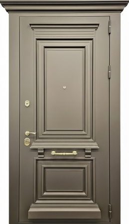 Входная термодверь с карнизом, металлическим багетом и полимерной покраской муар Входная термодверь с карнизом, металлическим багетом и полимерной покраской муар