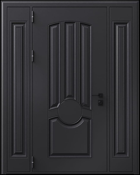 Входная термодверь с металлофиленкой, вставками по бокам и порошковым покрытием RAL 9004 (тип №2) Входная термодверь с металлофиленкой, вставками по бокам и порошковым покрытием RAL 9004 (тип №2)