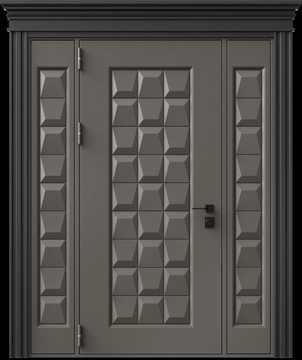 Входная термодверь с металлофиленкой, вставками по бокам, карнизом и порошковым напылением RAL 7022 (тип №9)